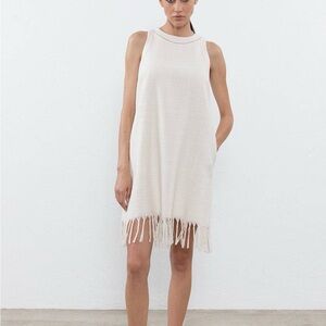 Peserico Off White Tweed Fringe Dress